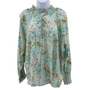 Dylan Blouse Multicolor Floral Womens XL Long Sleeve Smocked Neck Keyhole Boho